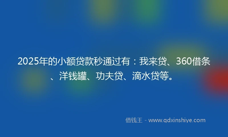 2025年的小额贷款秒通过有：我来贷、360借条、洋钱罐、功夫贷、滴水贷等。