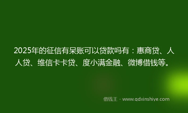 2025年的征信有呆账可以贷款吗有：惠商贷、人人贷、维信卡卡贷、度小满金融、微博借钱等。