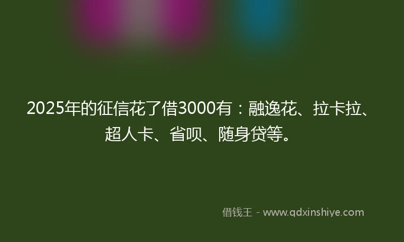 2025年的征信花了借3000有：融逸花、拉卡拉、超人卡、省呗、随身贷等。