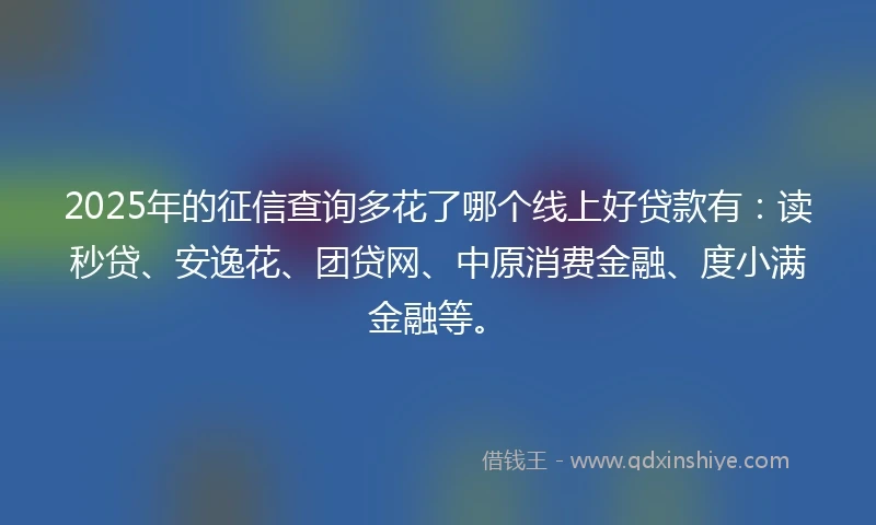 2025年的征信查询多花了哪个线上好贷款有：读秒贷、安逸花、团贷网、中原消费金融、度小满金融等。