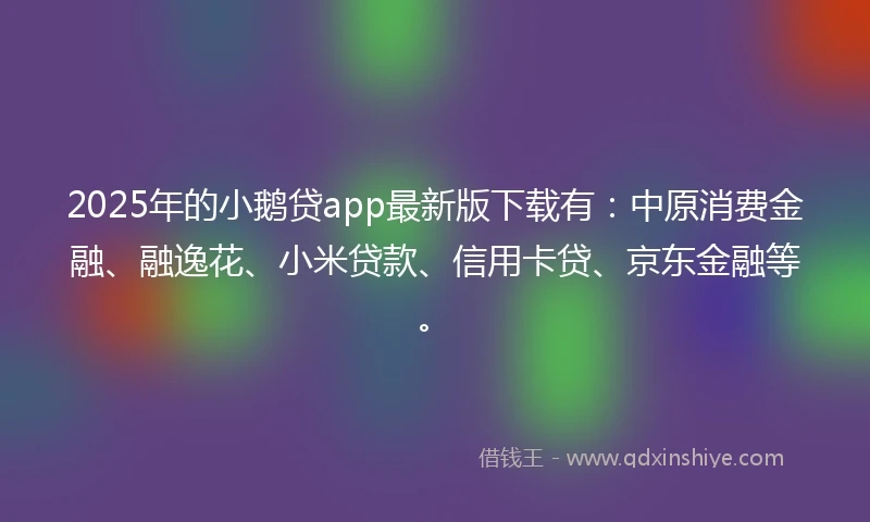 2025年的小鹅贷app最新版下载有：中原消费金融、融逸花、小米贷款、信用卡贷、京东金融等。