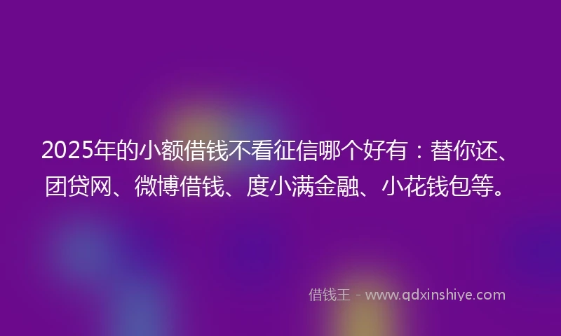 2025年的小额借钱不看征信哪个好有：替你还、团贷网、微博借钱、度小满金融、小花钱包等。
