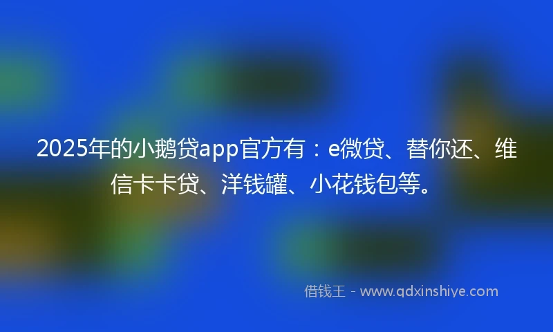 2025年的小鹅贷app官方有：e微贷、替你还、维信卡卡贷、洋钱罐、小花钱包等。