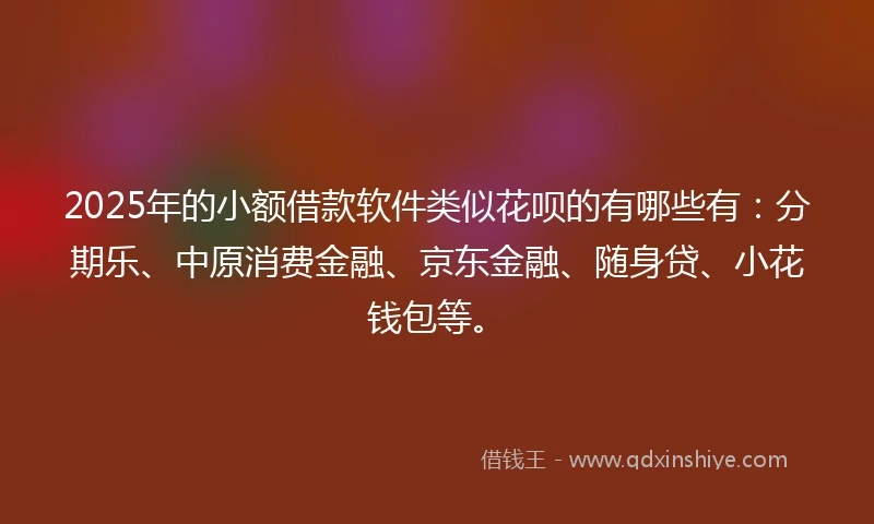 2025年的小额借款软件类似花呗的有哪些有：分期乐、中原消费金融、京东金融、随身贷、小花钱包等。