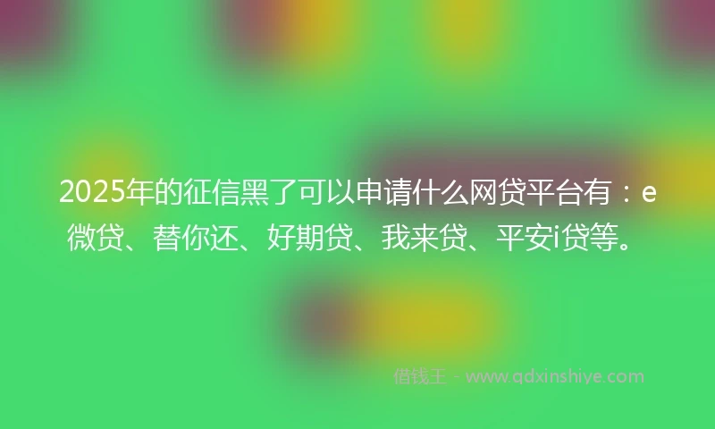 2025年的征信黑了可以申请什么网贷平台有：e微贷、替你还、好期贷、我来贷、平安i贷等。