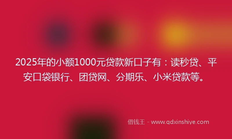 2025年的小额1000元贷款新口子有：读秒贷、平安口袋银行、团贷网、分期乐、小米贷款等。