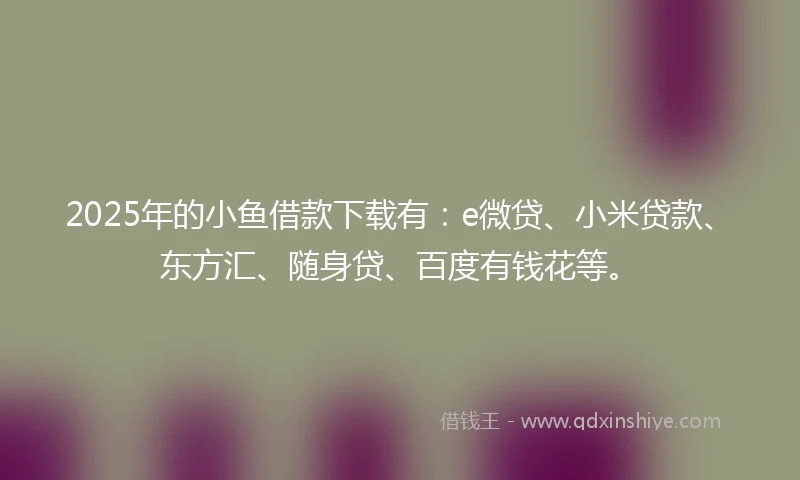 2025年的小鱼借款下载有：e微贷、小米贷款、东方汇、随身贷、百度有钱花等。