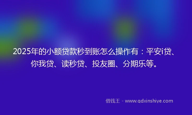 2025年的小额贷款秒到账怎么操作有：平安i贷、你我贷、读秒贷、投友圈、分期乐等。