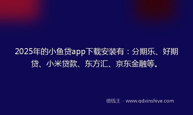 2025年的小鱼贷app下载安装有：分期乐、好期贷、小米贷款、东方汇、京东金融等。