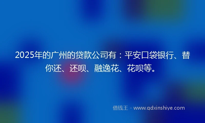 2025年的广州的贷款公司有：平安口袋银行、替你还、还呗、融逸花、花呗等。
