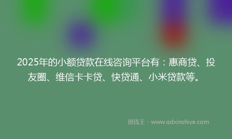 2025年的小额贷款在线咨询平台有：惠商贷、投友圈、维信卡卡贷、快贷通、小米贷款等。
