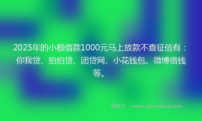 2025年的小额借款1000元马上放款不查征信有：你我贷、拍拍贷、团贷网、小花钱包、微博借钱等。