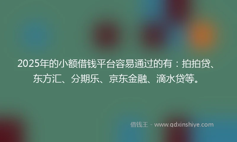 2025年的小额借钱平台容易通过的有：拍拍贷、东方汇、分期乐、京东金融、滴水贷等。