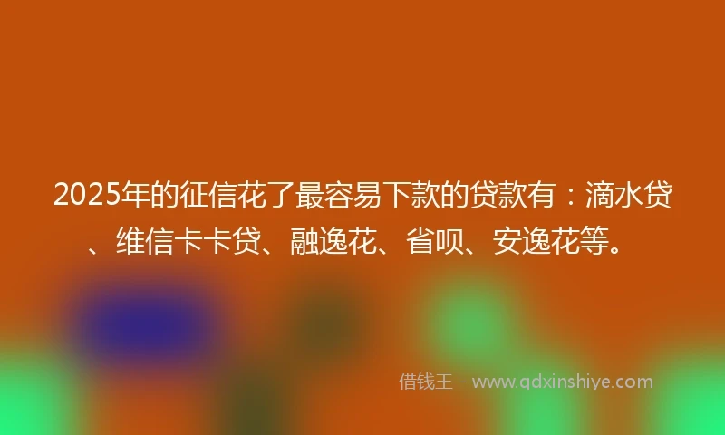 2025年的征信花了最容易下款的贷款有：滴水贷、维信卡卡贷、融逸花、省呗、安逸花等。