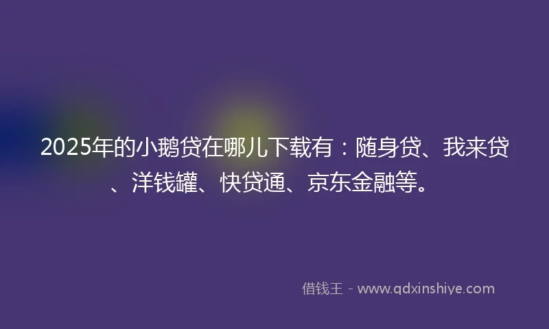 2025年的小鹅贷在哪儿下载有：随身贷、我来贷、洋钱罐、快贷通、京东金融等。