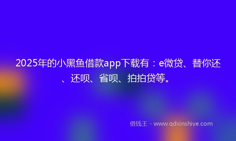 2025年的小黑鱼借款app下载有：e微贷、替你还、还呗、省呗、拍拍贷等。