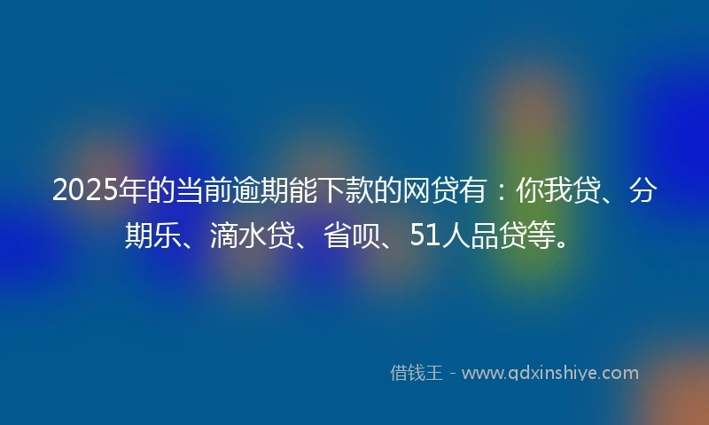 2025年的当前逾期能下款的网贷有:你我贷、分期乐、滴水贷、省呗、51人品贷等。