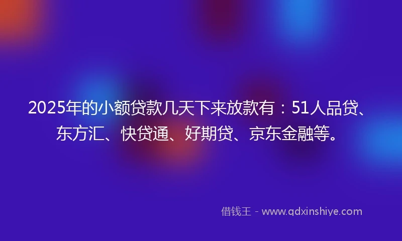 2025年的小额贷款几天下来放款有：51人品贷、东方汇、快贷通、好期贷、京东金融等。