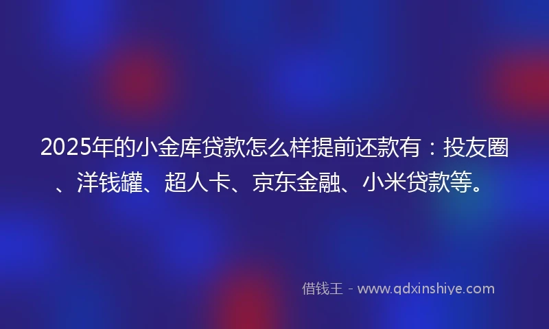 2025年的小金库贷款怎么样提前还款有：投友圈、洋钱罐、超人卡、京东金融、小米贷款等。