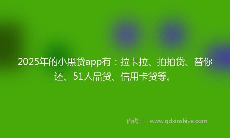 2025年的小黑贷app有：拉卡拉、拍拍贷、替你还、51人品贷、信用卡贷等。