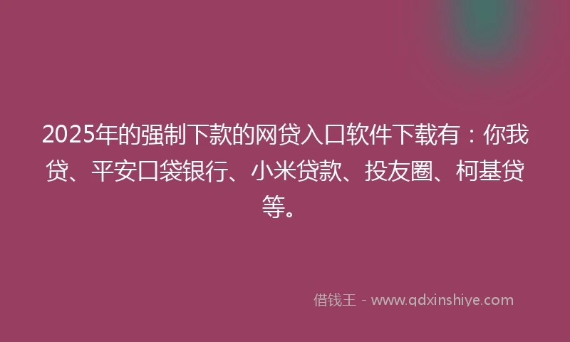 2025年的强制下款的网贷入口软件下载有：你我贷、平安口袋银行、小米贷款、投友圈、柯基贷等。