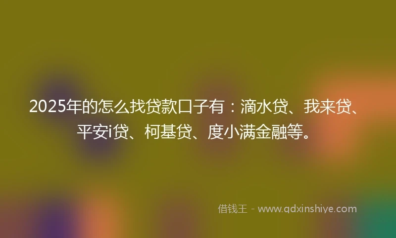 2025年的怎么找贷款口子有：滴水贷、我来贷、平安i贷、柯基贷、度小满金融等。