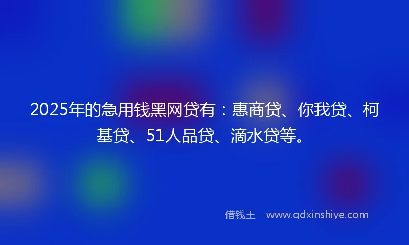 2025年的急用钱黑网贷有：惠商贷、你我贷、柯基贷、51人品贷、滴水贷等。