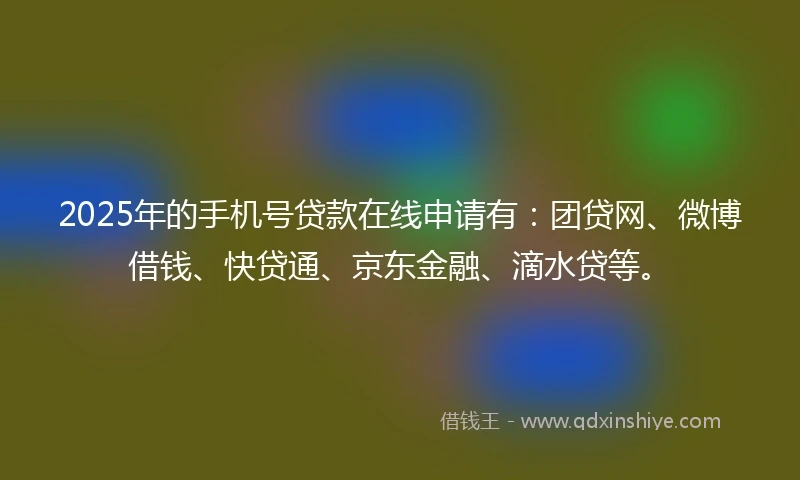 2025年的手机号贷款在线申请有：团贷网、微博借钱、快贷通、京东金融、滴水贷等。