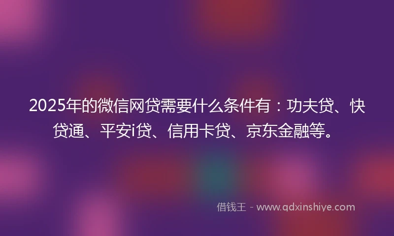 2025年的微信网贷需要什么条件有：功夫贷、快贷通、平安i贷、信用卡贷、京东金融等。