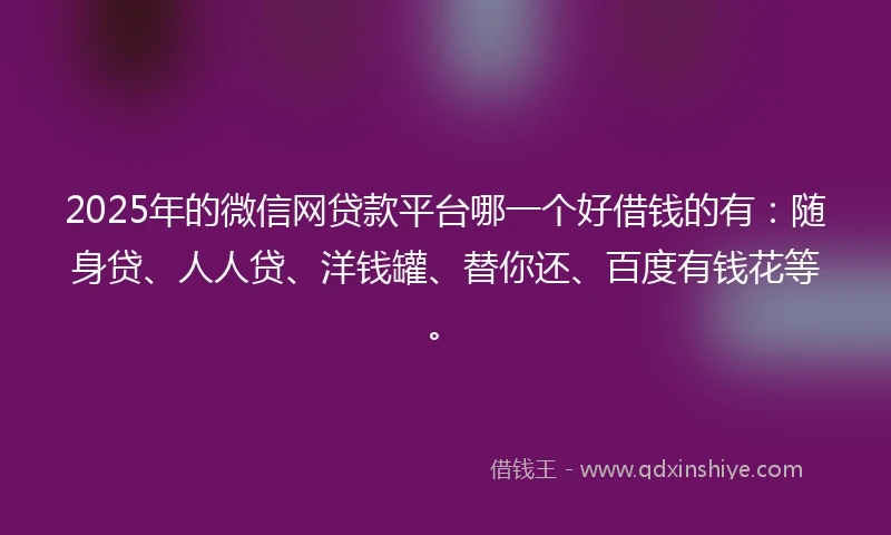 2025年的微信网贷款平台哪一个好借钱的有：随身贷、人人贷、洋钱罐、替你还、百度有钱花等。