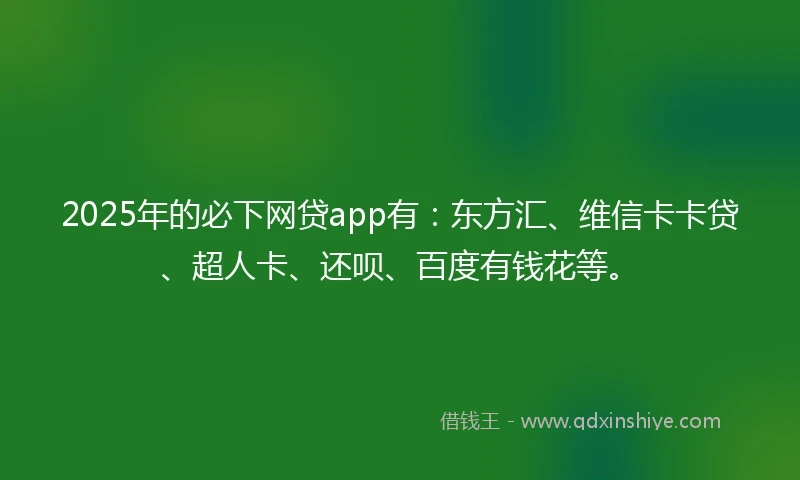 2025年的必下网贷app有：东方汇、维信卡卡贷、超人卡、还呗、百度有钱花等。