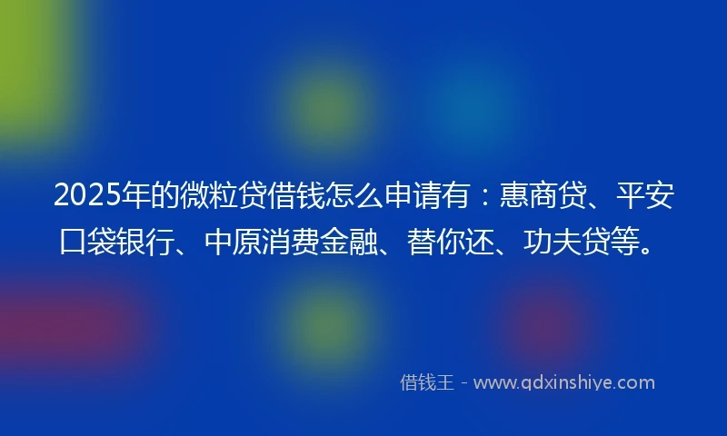 2025年的微粒贷借钱怎么申请有：惠商贷、平安口袋银行、中原消费金融、替你还、功夫贷等。