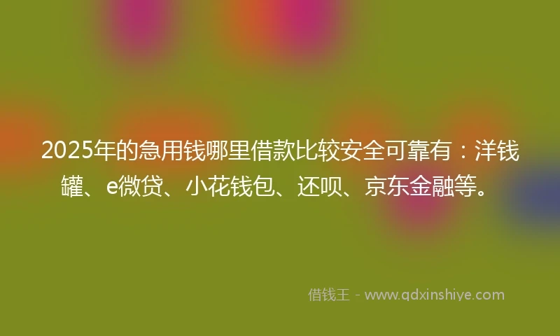 2025年的急用钱哪里借款比较安全可靠有：洋钱罐、e微贷、小花钱包、还呗、京东金融等。