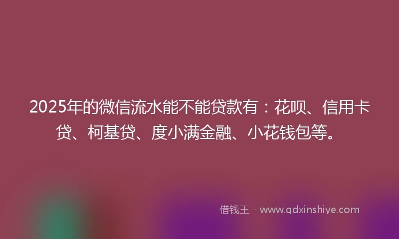 2025年的微信流水能不能贷款有：花呗、信用卡贷、柯基贷、度小满金融、小花钱包等。
