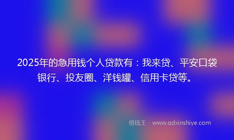 2025年的急用钱个人贷款有:我来贷、平安口袋银行、投友圈、洋钱罐、信用卡贷等。