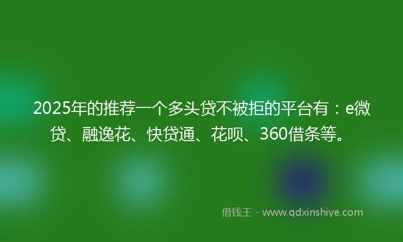 2025年的推荐一个多头贷不被拒的平台有：e微贷、融逸花、快贷通、花呗、360借条等。