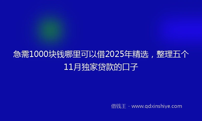 急需1000块钱哪里可以借2025年精选，整理五个11月独家贷款的口子