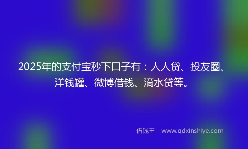 2025年的支付宝秒下口子有：人人贷、投友圈、洋钱罐、微博借钱、滴水贷等。