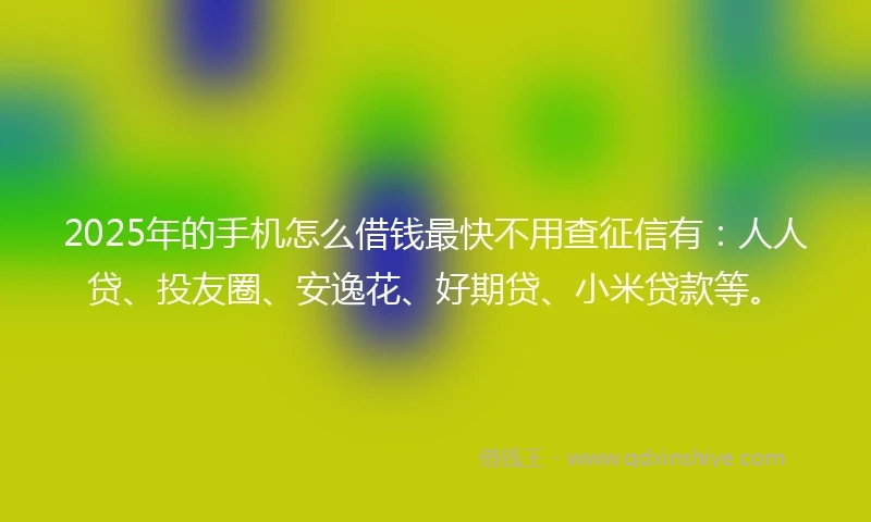 2025年的手机怎么借钱最快不用查征信有：人人贷、投友圈、安逸花、好期贷、小米贷款等。