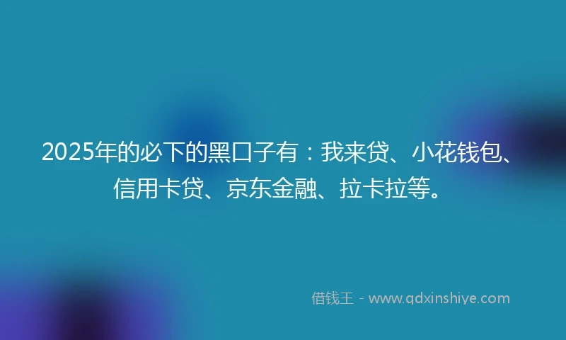 2025年的必下的黑口子有：我来贷、小花钱包、信用卡贷、京东金融、拉卡拉等。