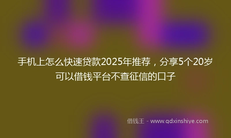 手机上怎么快速贷款2025年推荐，分享5个20岁可以借钱平台不查征信的口子