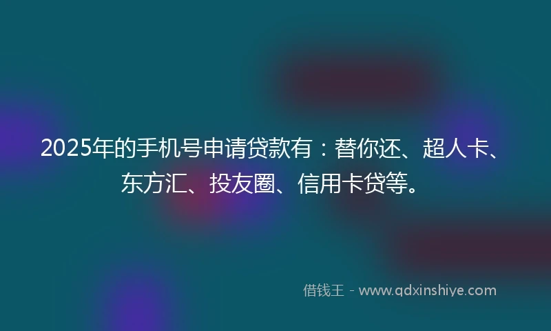 2025年的手机号申请贷款有：替你还、超人卡、东方汇、投友圈、信用卡贷等。