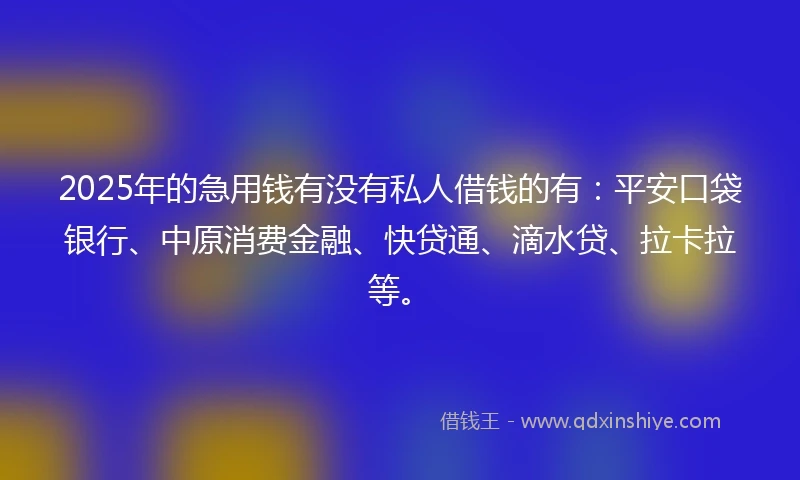 2025年的急用钱有没有私人借钱的有：平安口袋银行、中原消费金融、快贷通、滴水贷、拉卡拉等。