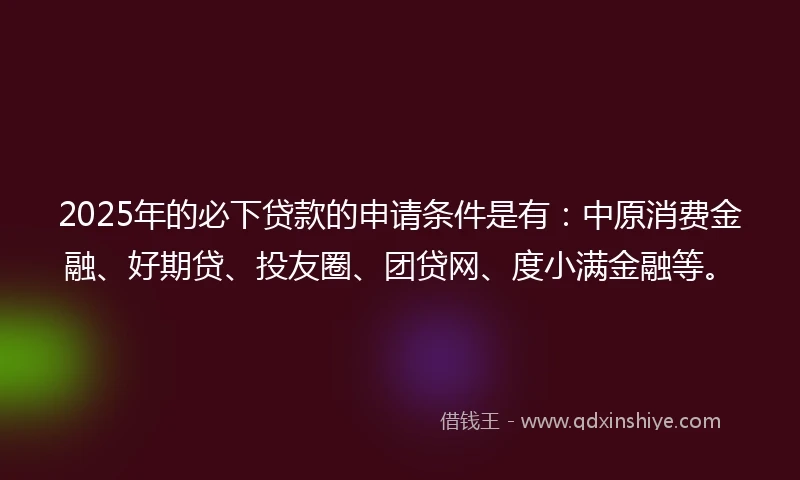 2025年的必下贷款的申请条件是有：中原消费金融、好期贷、投友圈、团贷网、度小满金融等。