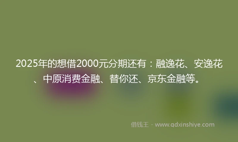 2025年的想借2000元分期还有：融逸花、安逸花、中原消费金融、替你还、京东金融等。