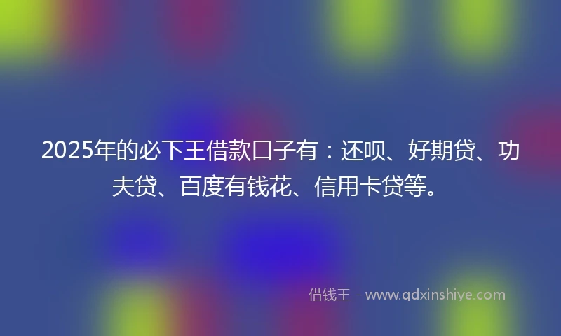 2025年的必下王借款口子有：还呗、好期贷、功夫贷、百度有钱花、信用卡贷等。
