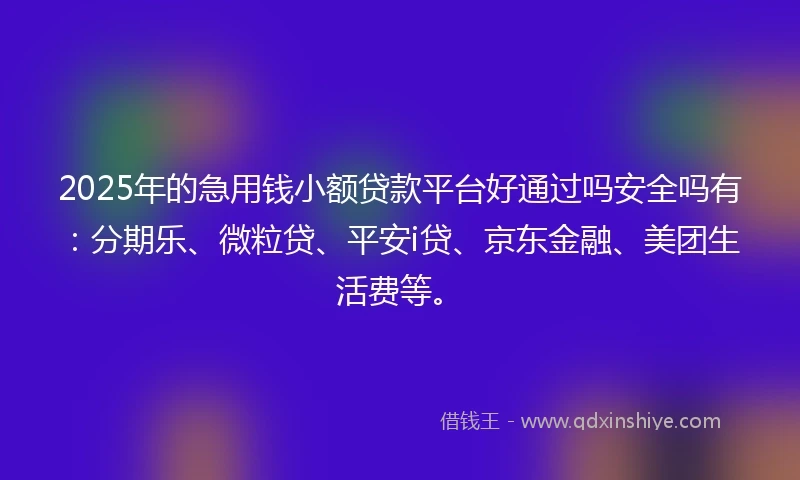 2025年的急用钱小额贷款平台好通过吗安全吗有：分期乐、微粒贷、平安i贷、京东金融、美团生活费等。