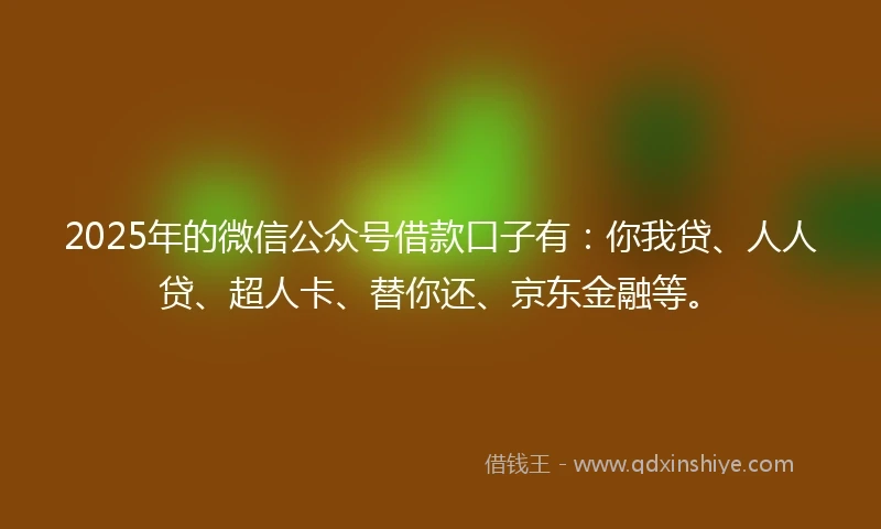 2025年的微信公众号借款口子有：你我贷、人人贷、超人卡、替你还、京东金融等。