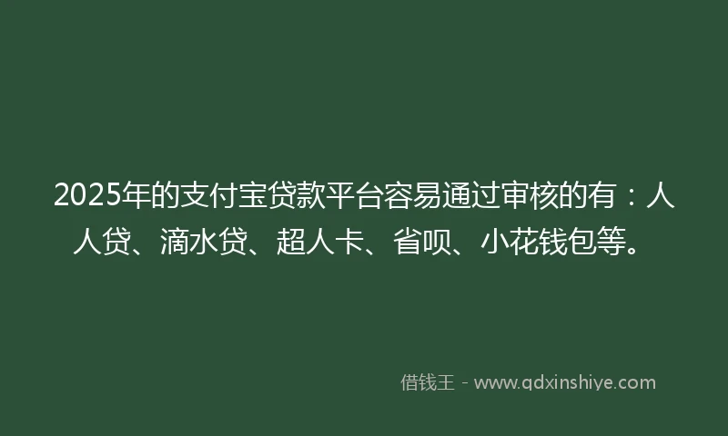 2025年的支付宝贷款平台容易通过审核的有：人人贷、滴水贷、超人卡、省呗、小花钱包等。