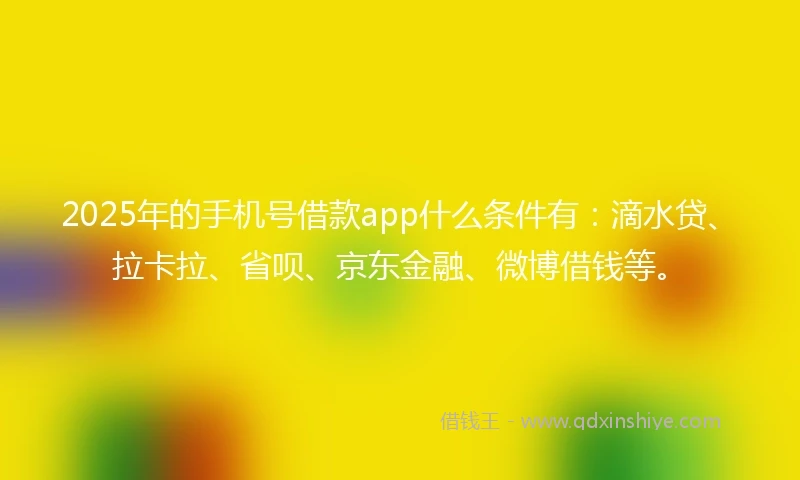 2025年的手机号借款app什么条件有：滴水贷、拉卡拉、省呗、京东金融、微博借钱等。